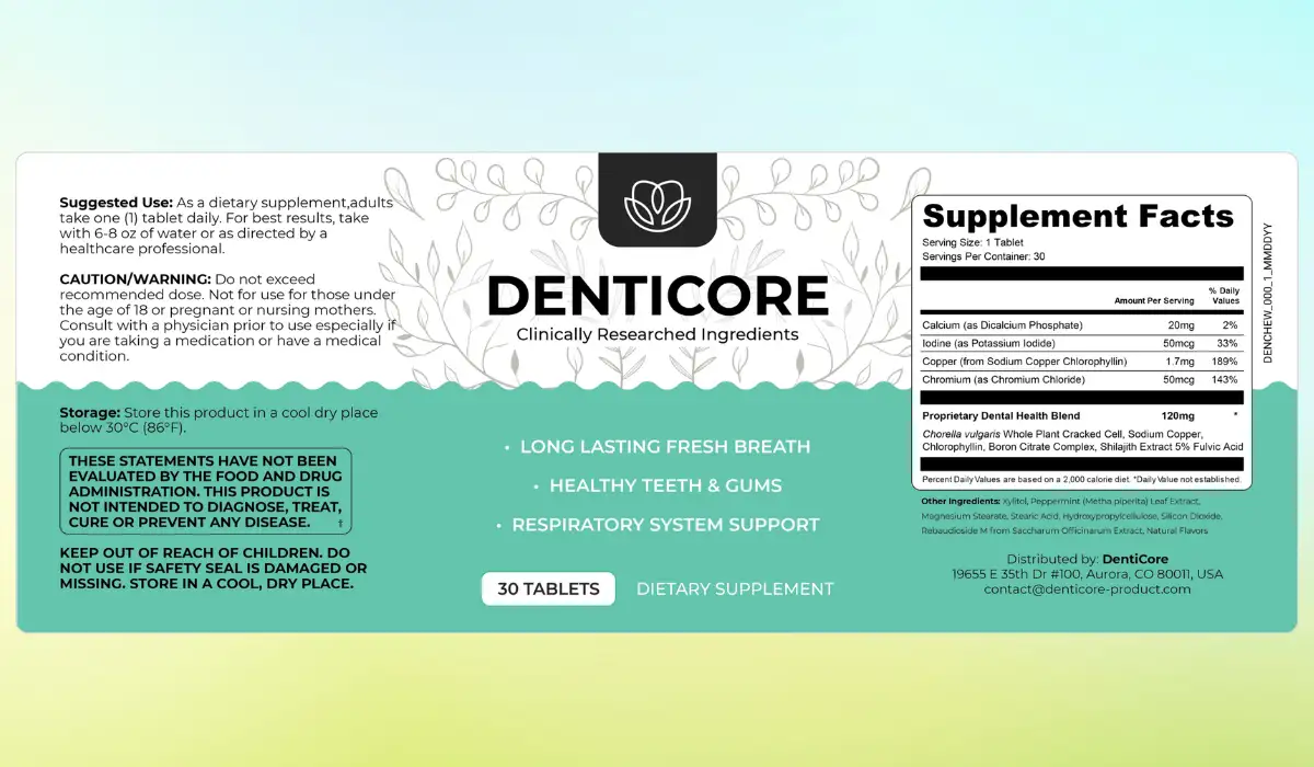 DentiCore Supplement Facts