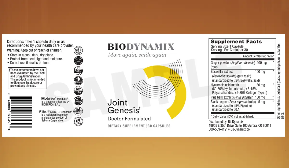 Joint Genesis Supplement Label